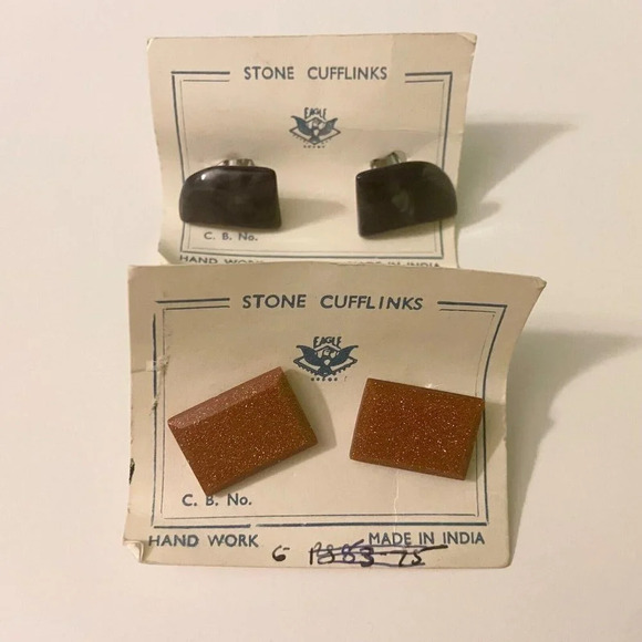 Vintage Lot of 2 Stone Cuff Links Eagle Hand Made in India - Picture 14 of 14